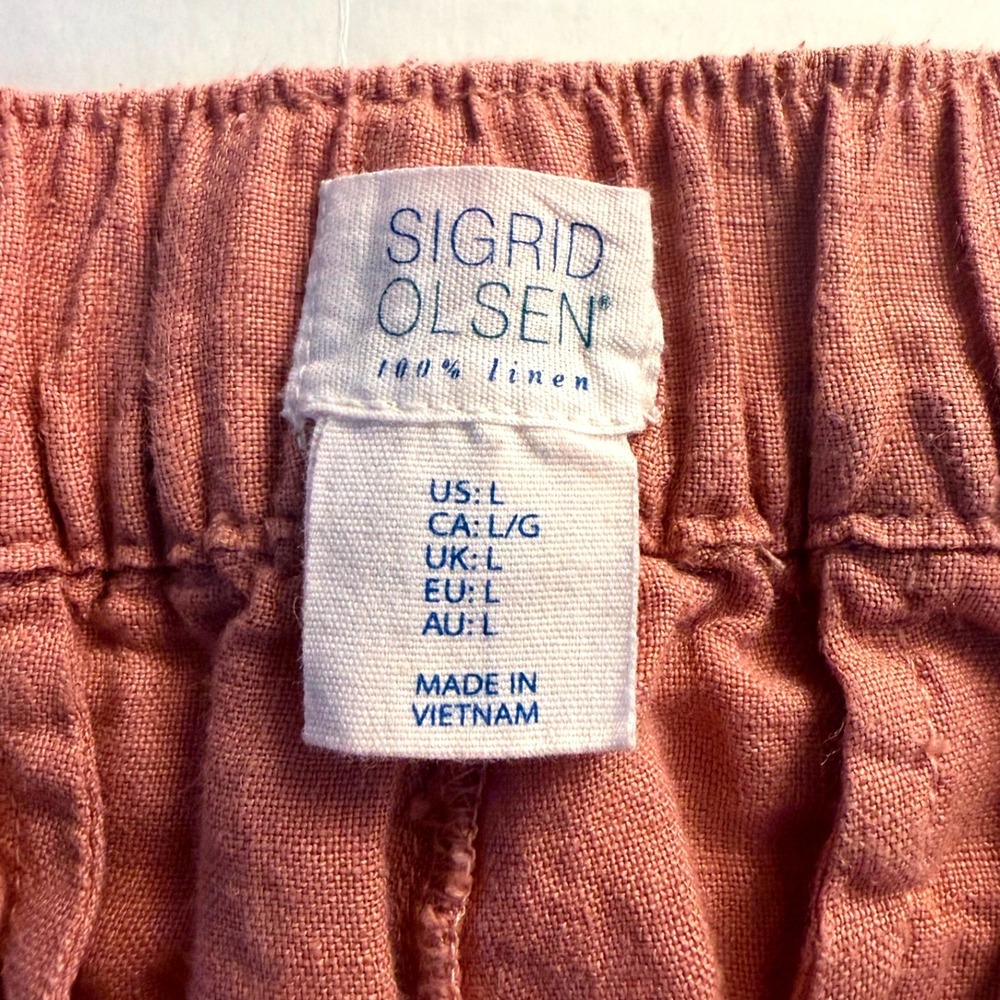 Salmon Pink Coastal Fisherman Linen Pants Womens Large Cropped Elastic Waist NWT - Picture 3 of 10